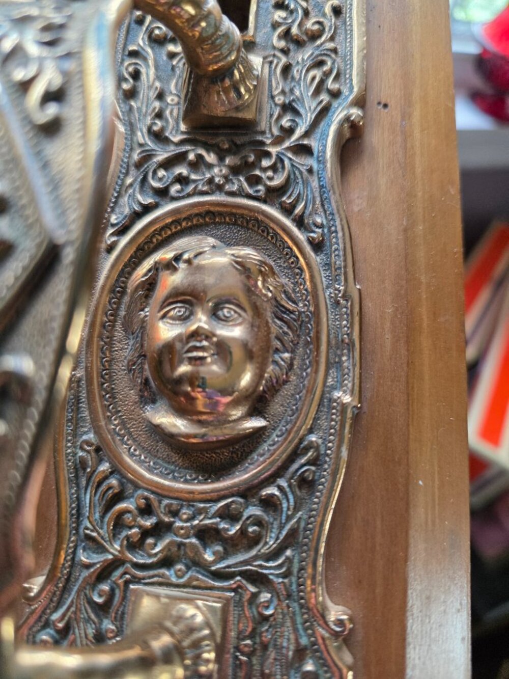 Vintage Victorian Ornate Brass Cherub Door Hardware Architectural Wall Decor - Picture 7 of 10